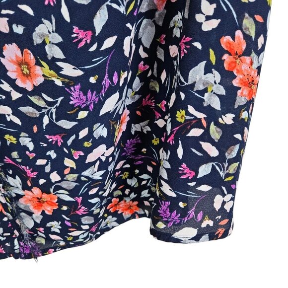 Danielrainn Navy Blue Spring Floral Split Neck Raw Hem Blouse Size 2XL - Picture 8 of 12